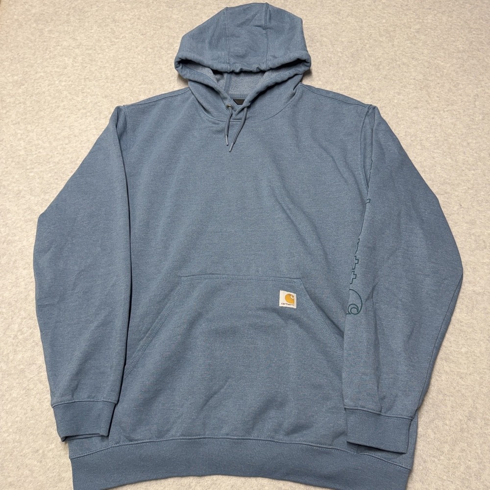 Carhartt Hoodie Mens XL Blue Loose Fit Fleece Pullover Sweatshirt Logo K288